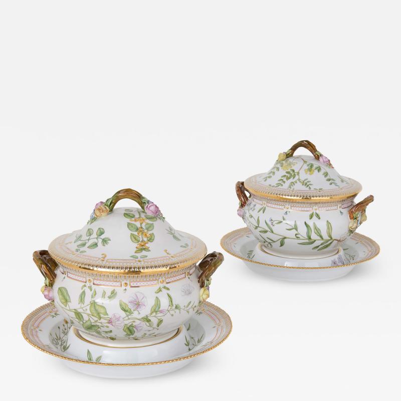  Royal Copenhagen Two Flora Danica Danish porcelain tureens with stands by Royal Copenhagen