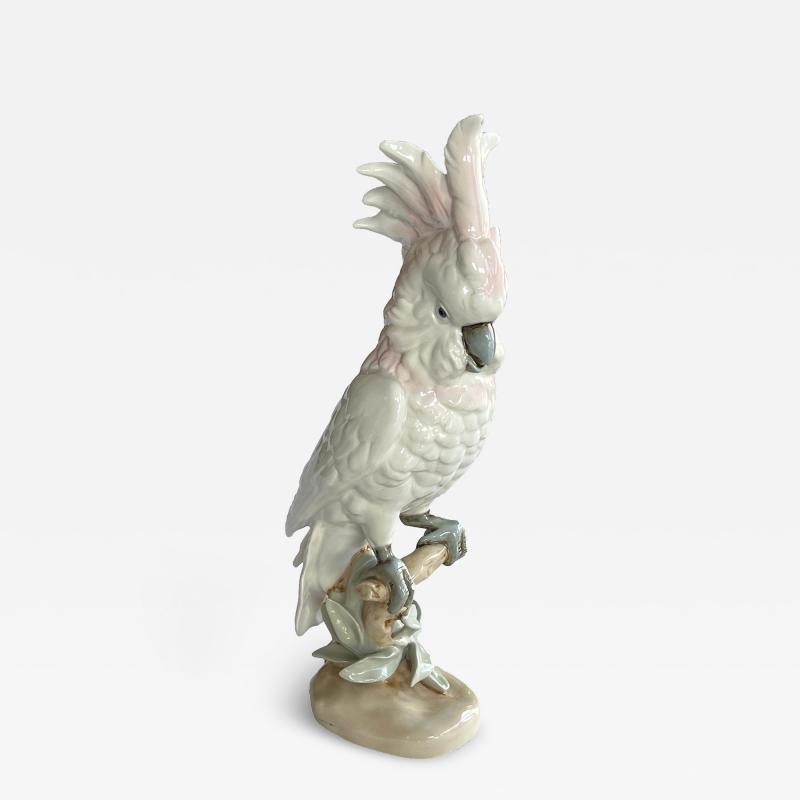  Royal Dux Vintage Royal Dux Porcelain Figurine of a Cockatoo Perched on a Branch