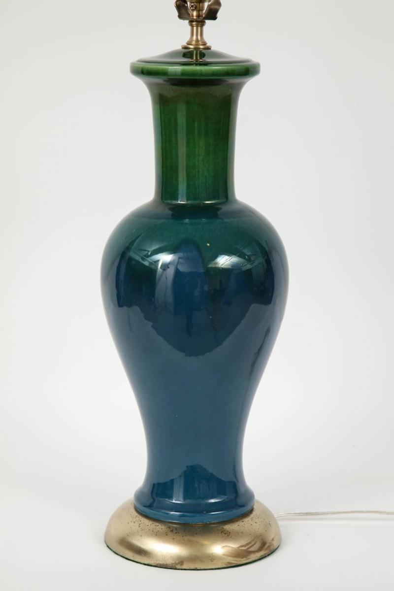 Royal Haeger Blue, Green Ginger Jar Lamps