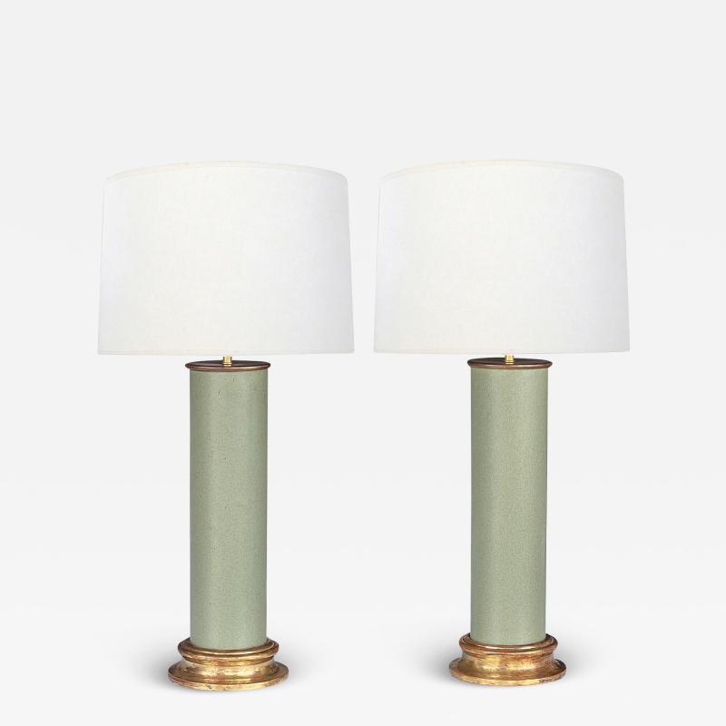  Royal Haeger Pair of 1950s Royal Haeger Celadon green Cylindrical Vases Now as Lamps