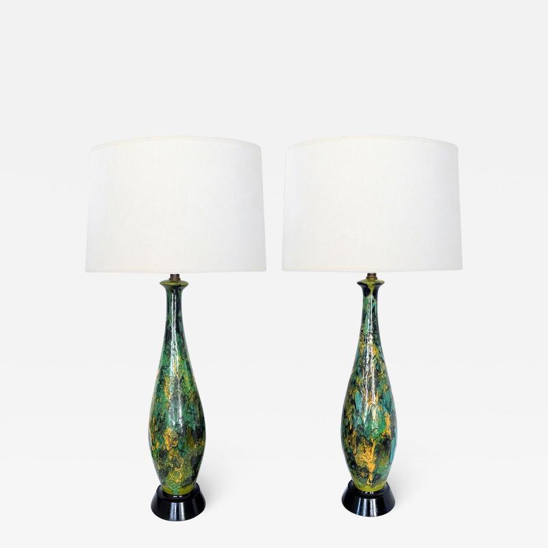  Royal Haeger Tall Pair 1960s Royal Haeger Ceramic Drip glaze Bottle form Lamps