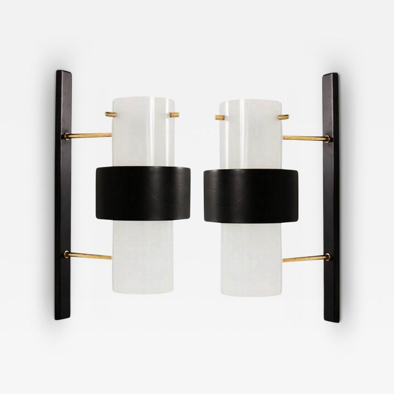  Royal Lumi res Pair of wall lights in perspex brass lacquered metal Lunel France circa 1960