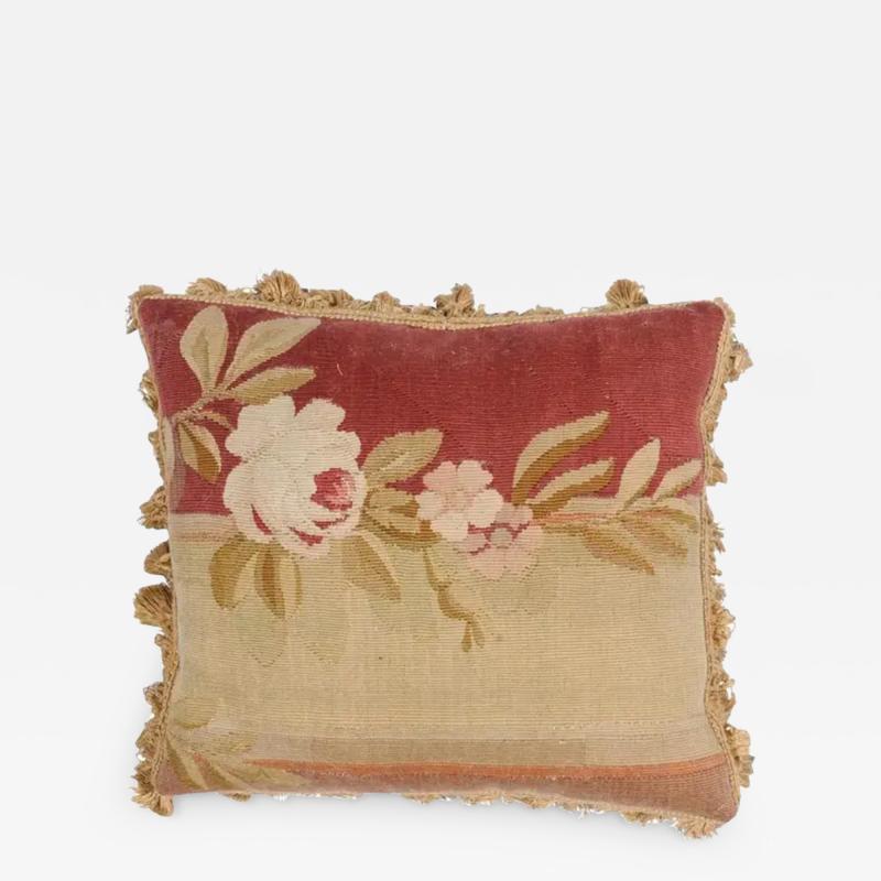  Royal Manufacture of Aubusson French 19th Century Aubusson Tapestry Pillow with Rose and Tassels