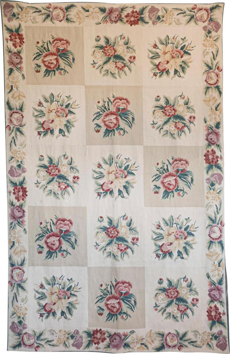  Royal Manufacture of Aubusson French 19th Century Aubusson Wall Tapestry with Pink and Cream Floral D cor