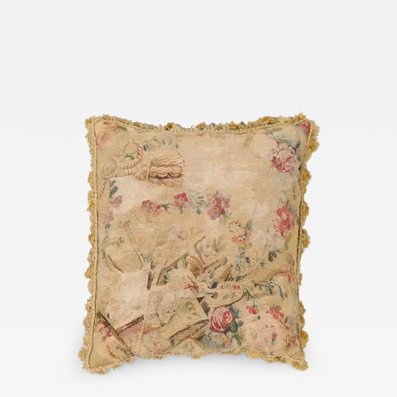  Royal Manufacture of Aubusson French Early 19th Century Silk and Angora Aubusson Tapestry Pillow with Flowers