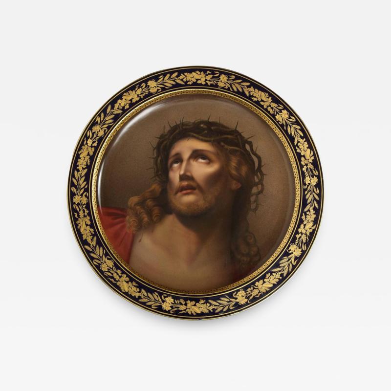  Royal Vienna Porcelain Monumental 19th Century Royal Vienna Porcelain Cobalt Charger of Jesus Christ