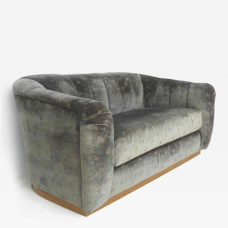  Rubelli Sofa Loveseat Newly Upholstered in Rubelli Fabric Brass Banded Base