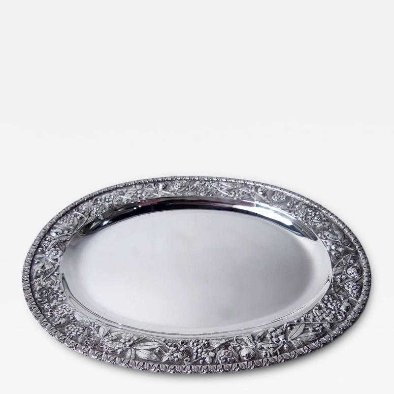  S Kirk Son Inc Antique Kirk Baltimore Repousse Silver Fern Flower Platter Tray