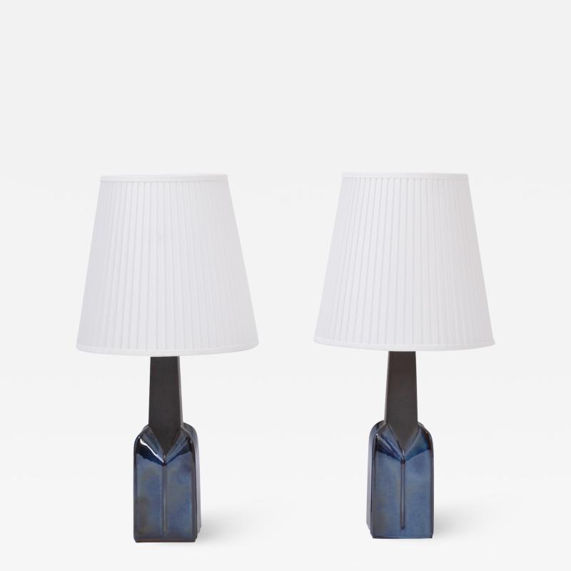  S holm Stent j Soholm ceramics Pair of Blue Mid Century Modern Stoneware Lamps by Einar Johansen for Soholm