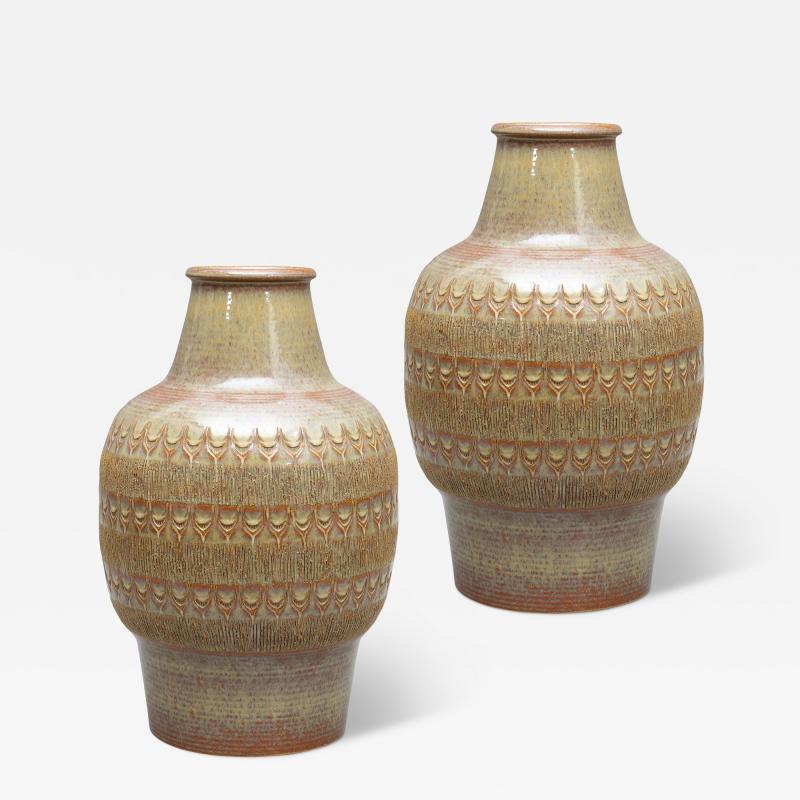  S holm Stent j Soholm ceramics Pair of Exuberantly Ornamented Vases by Gerd Hjort Petersen for S holm