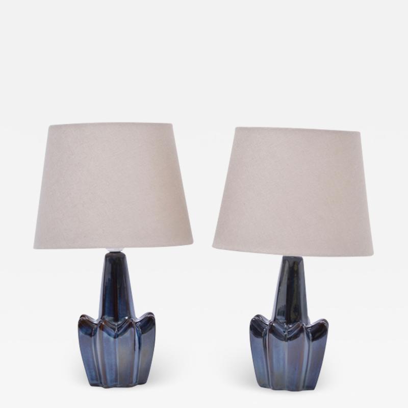  S holm Stent j Soholm ceramics Pair of Mid Century Modern dark blue Stoneware table lamps model 1046 by Soholm