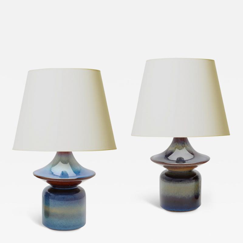  S holm Stent j Soholm ceramics Pair of Table Lamps in Blue Luster Glazing by S holm Stent j