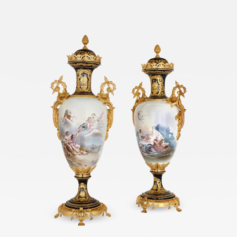  S vres Porcelain Manufactory A pair of large ormolu mounted S vres style porcelain vases