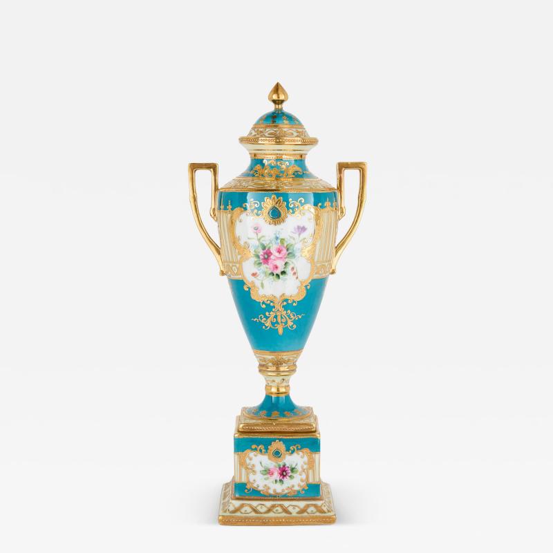  S vres Porcelain Manufacture Nationale de S vres A S vres Style Turquoise Ground and Gilt Porcelain Vase and Cover