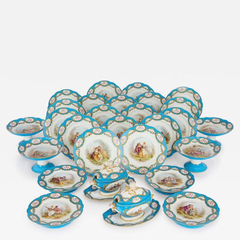  S vres Porcelain Manufacture Nationale de S vres Large antique French S vres style porcelain dessert service with a travel case