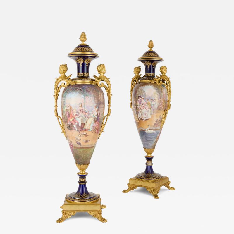  S vres Porcelain Manufacture Nationale de S vres Pair of Elegant Ormolu Mounted S vres Style Porcelain Amphora Vases