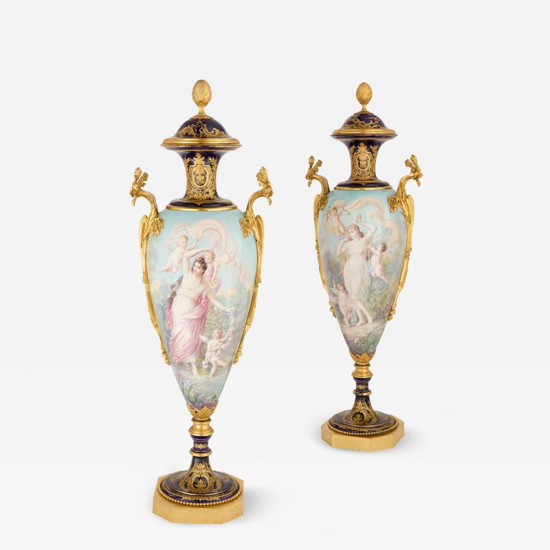  S vres Porcelain Manufacture Nationale de S vres Pair of Large S vres Style Porcelain and Ormolu Vases