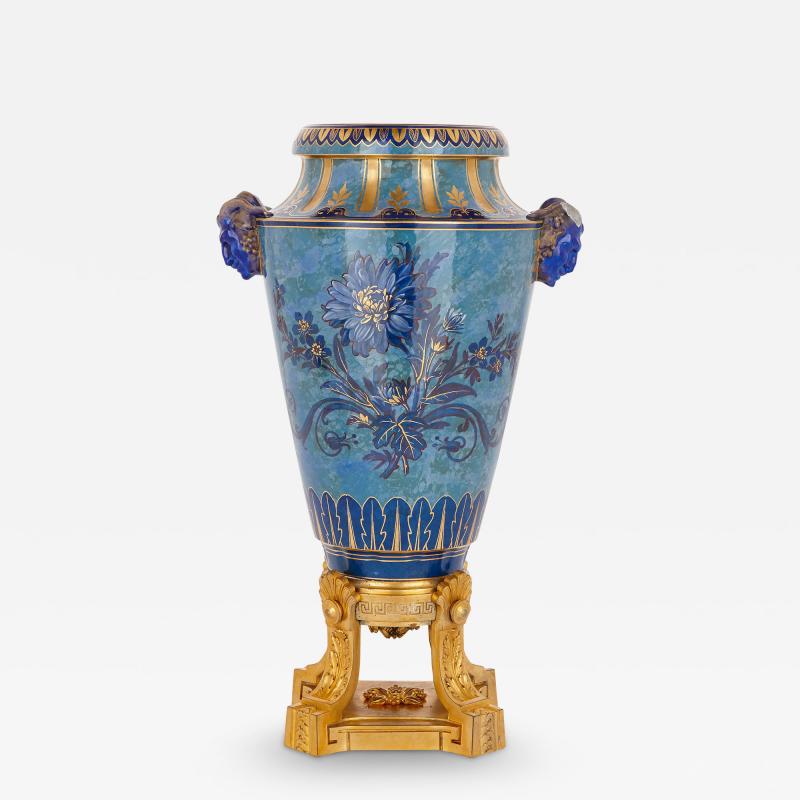  S vres Porcelain Manufacture Nationale de S vres S vres blue porcelain urn on gilt bronze plinth