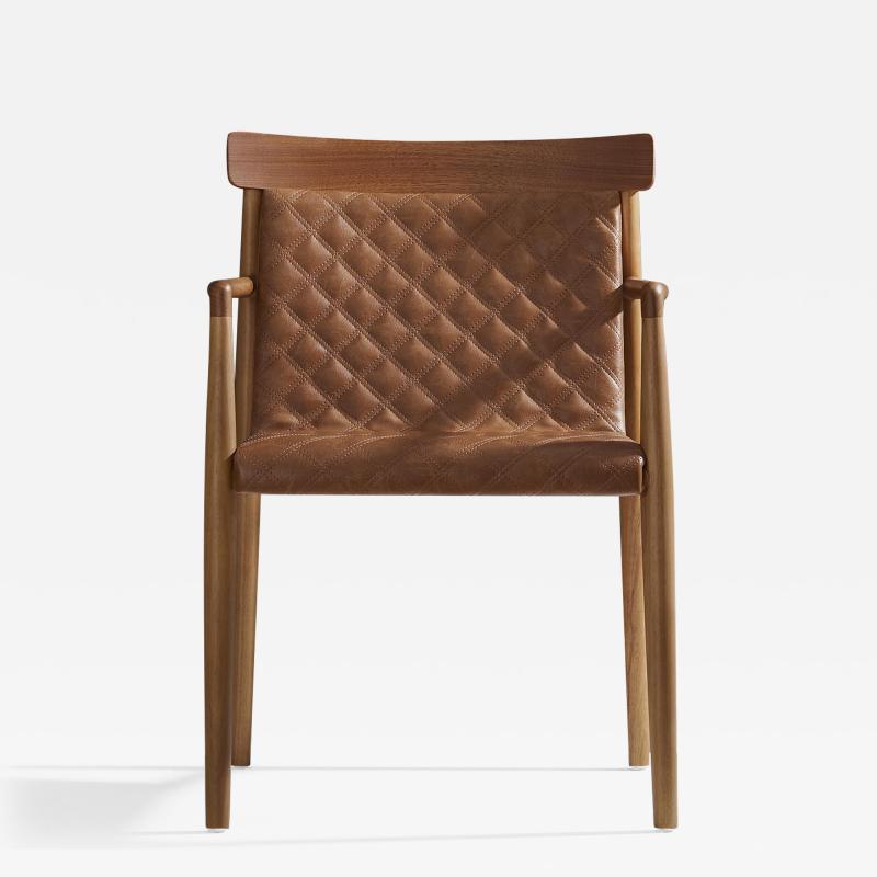  SIMONINI Contemporary Chair in Natural Solid Wood Upholstered Leather with Arms