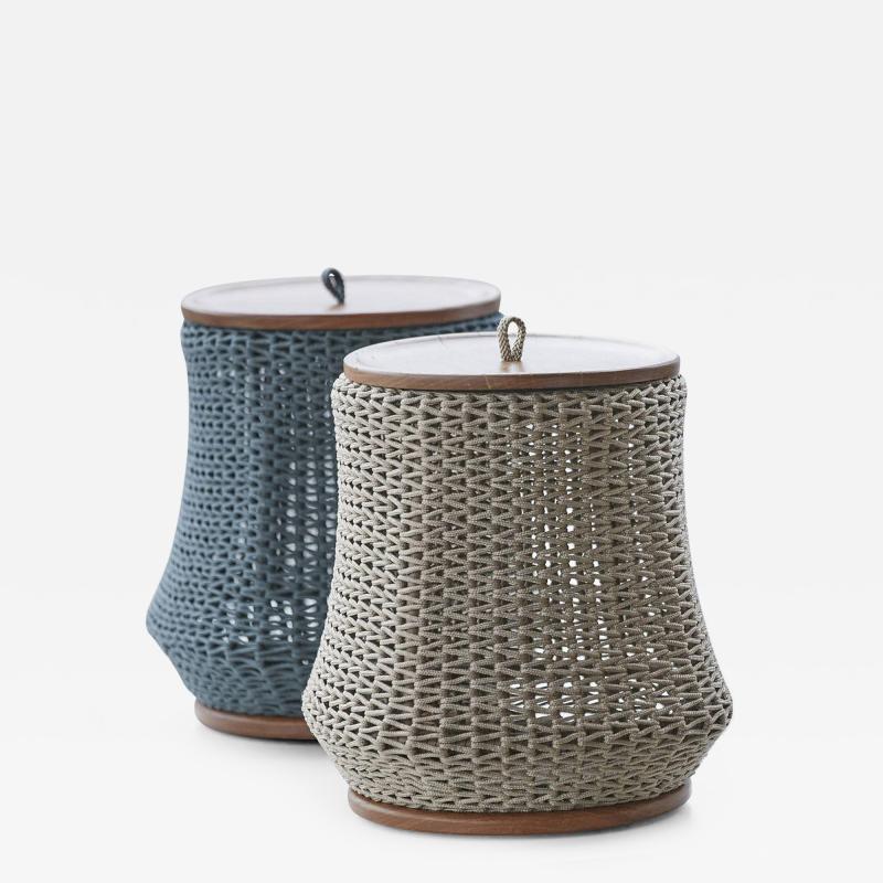  SIMONINI Modern Side Table Stool and Container in solid wood and Rope