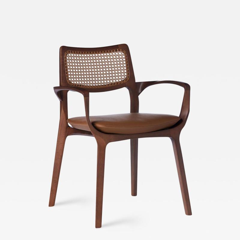 SIMONINI Post Modern style Aurora chair in sculpted walnut finish with cane and leather