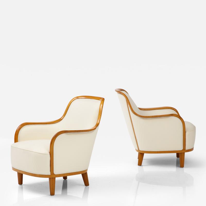  SMF Svenska M belfabriken Bodafors A Pair of Swedish Grace Elmwood Armchairs SMF Circa 1940s