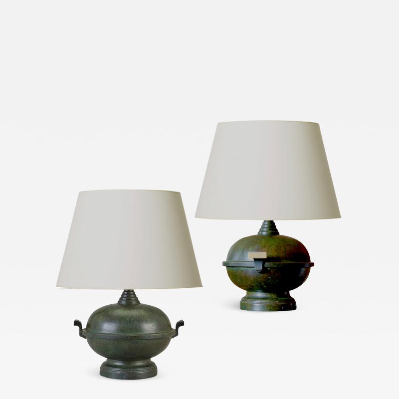  SVM Handarbete Pair of Art Deco Table Lamps Attributed to SVM