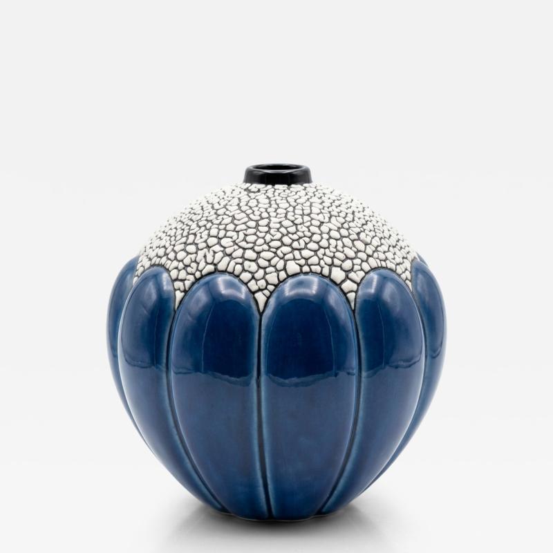  Saint Cl ment Art Deco Saint Cl ment Blue Crackle Spherical Vase Model 712 c 1930