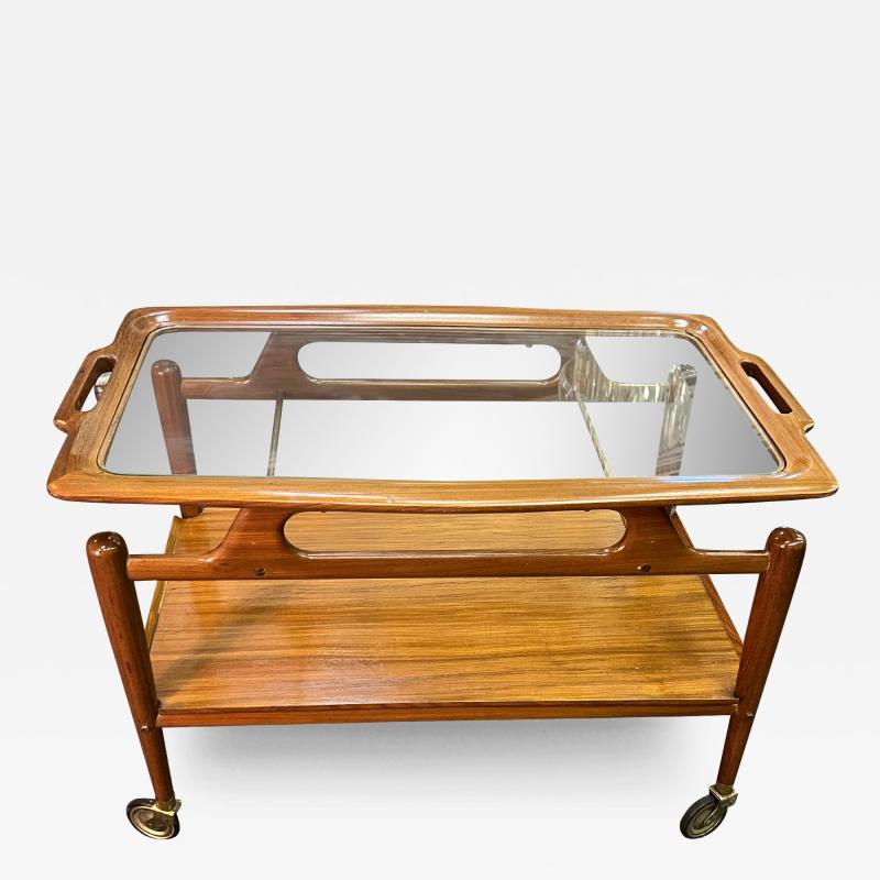  Salca MODERNIST MID CENTURY ITALIAN TEAK AND BRASS BAR CART BY SALCA