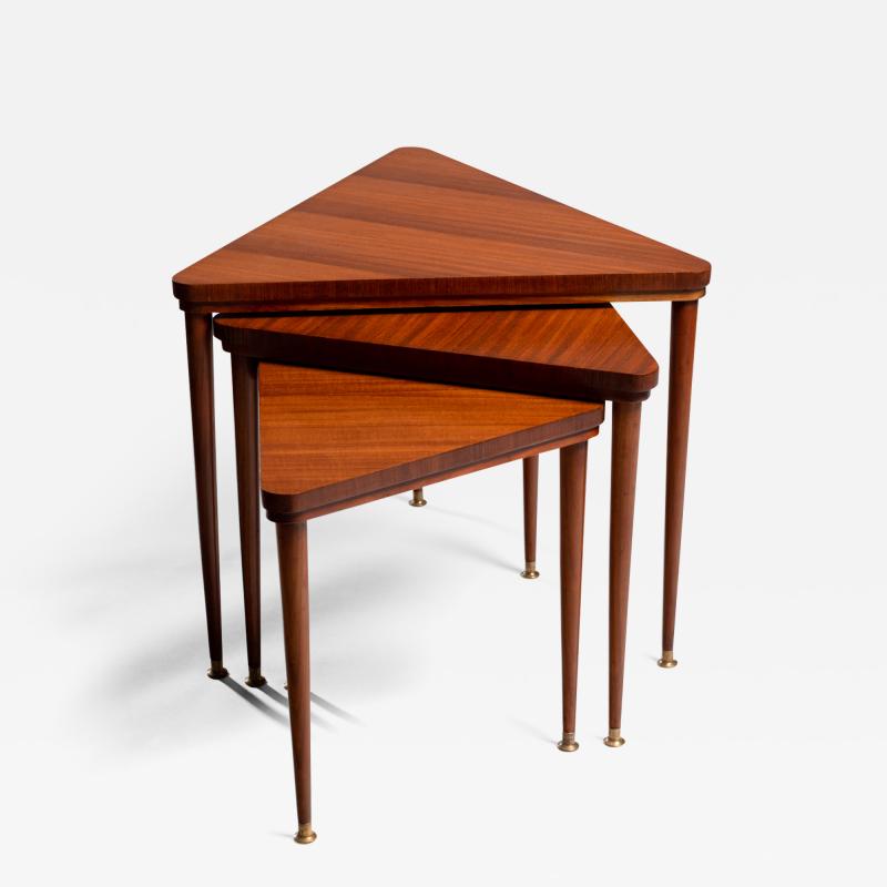  Salca Set of Nesting Tables in Wood and Brass Italy 1950s