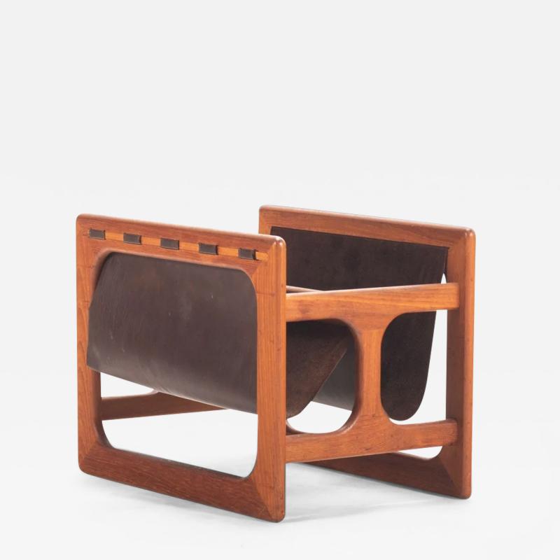  Salin M bler Danish MCM Magazine Rack in Teak Leather by Salin M bler Denmark c 1960s