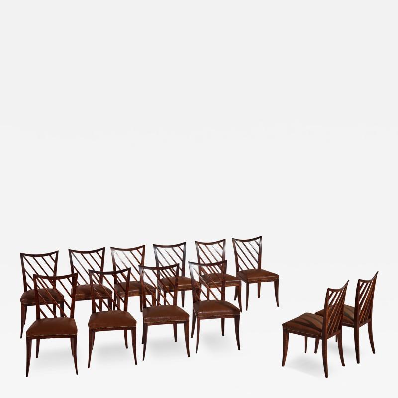  Salvati Tresoldi Salvati and Tresoldi set of 12 walnut and leather dining chairs Italy 1950s