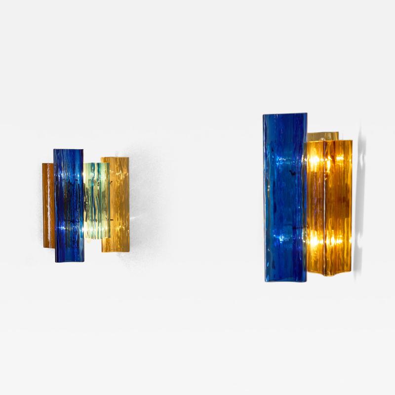  Salviati Pair of multicolor Murano glass wall lamps by Salviati Co Italy circa 1940s