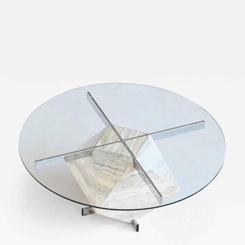  Saporiti Diamond shaped coffee table in travertine and chrome Italy 1960