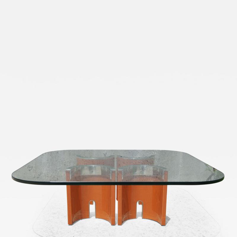  Saporiti Glass Stainless Steel Wood Coffee Table by Saporiti Italia