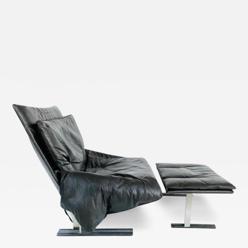  Saporiti Leather Club Chair Ottoman Saporiti Italia Attributed Low Profile Oversized