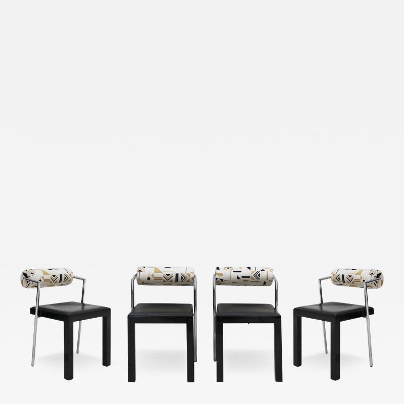  Saporiti Set of Four Chairs Edited by Saporiti Jacquard back and leather seat Italy 80