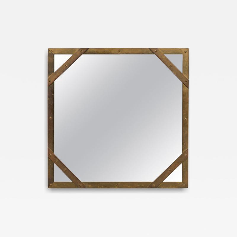  Sarreid Ltd Sarreid Ltd Mid Century American Studded Square Brass Frame Mirror