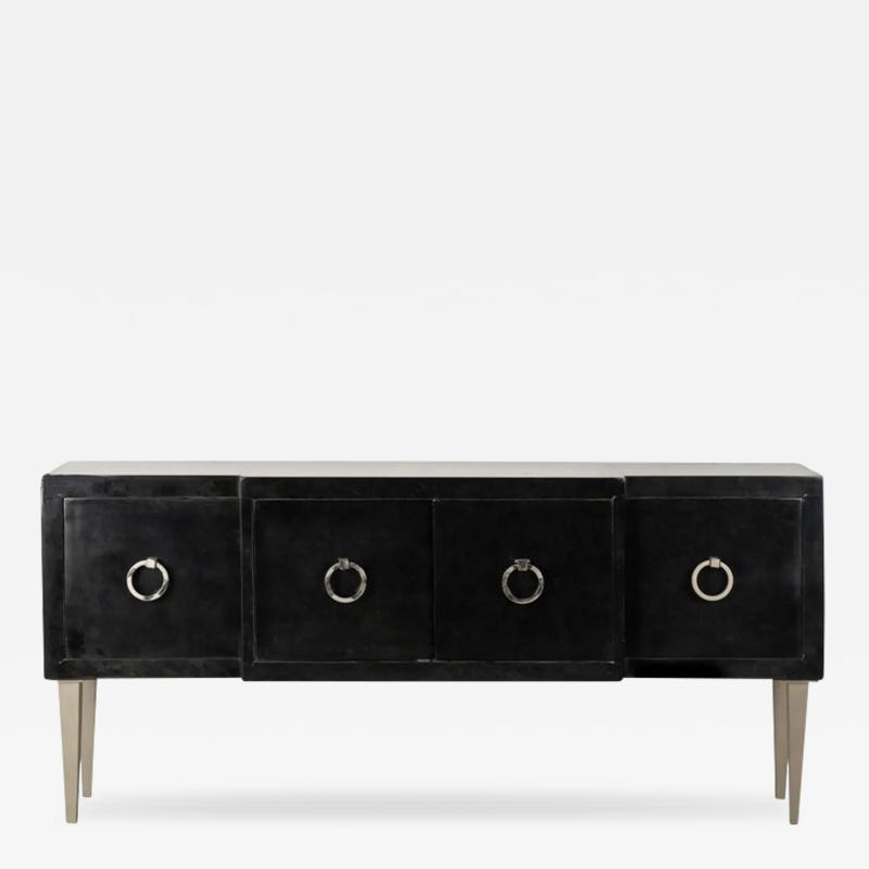  Scala Luxury Scala Luxury Modern Black Goatskin Lacquered Sideboard Credenza