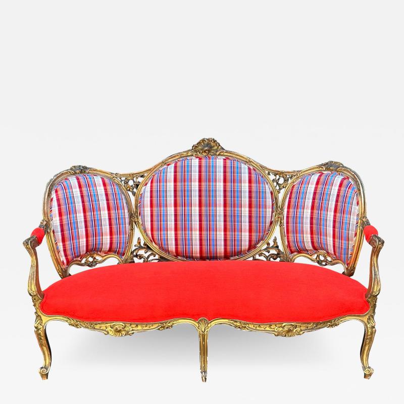  Scalamandre Antique Parisian Style Louis XV Giltwood Sofa Settee W Scalamandre Silk Velvet