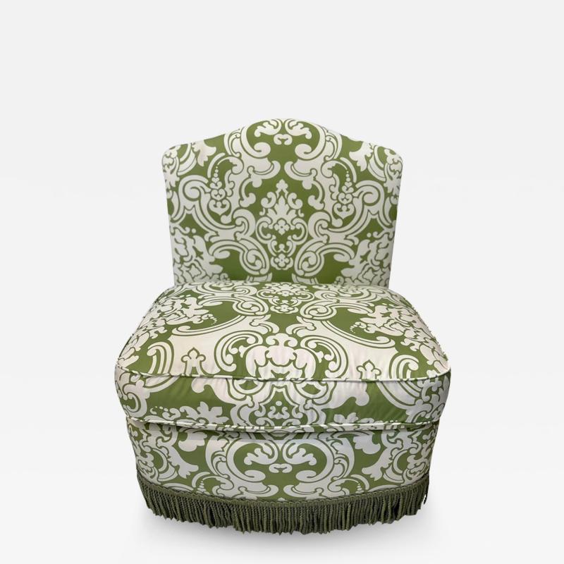  Scalamandre Scalamandre Brentwood Green White Damask Slipper Chair