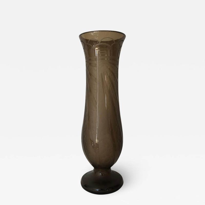  Schneider Glass Art Deco Massive Tall Schneider Wheel Cut Engraved Acid Etched Vase