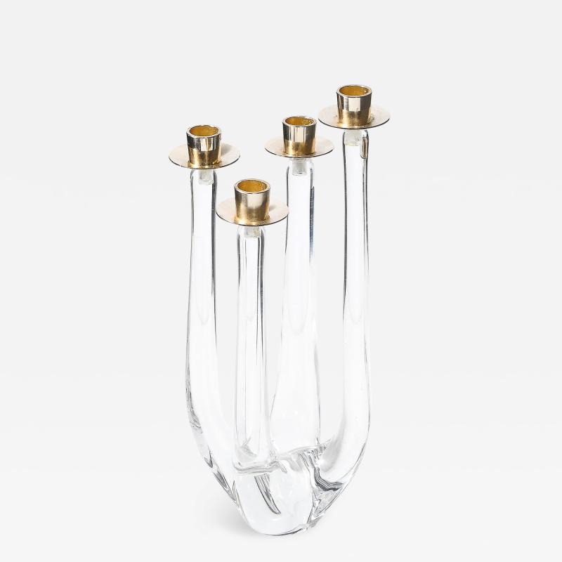  Schneider Mid Century Crystal Brass Amorphic Four Arm Candelabra Signed Schneider
