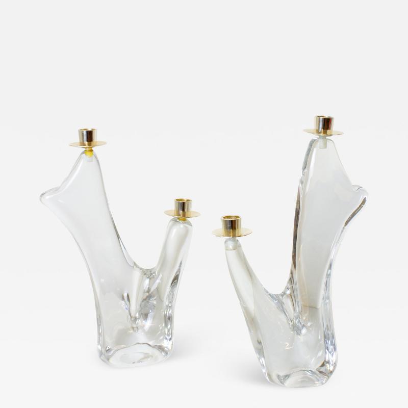  Schneider Pair of Schneider Glass Candleholders