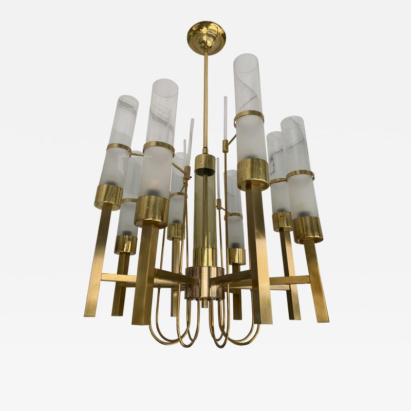  Sciolari Lighting Brass and Glass Chandelier by Sciolari Italy 1960s