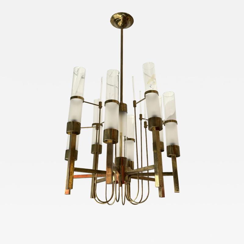  Sciolari Lighting Brass and Glass Tube Chandelier by Sciolari Italy 1960s