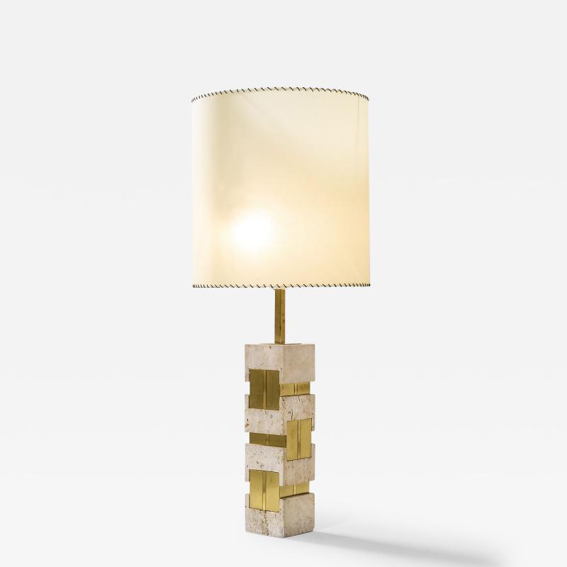  Sciolari Lighting Gaetano Sciolari Table Lamp in travertine brass and metal 70s