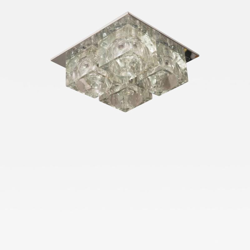  Sciolari Lighting Mid Century Modernist Glass Cube Flush Mount Chandelier by Sciolari in Chrome