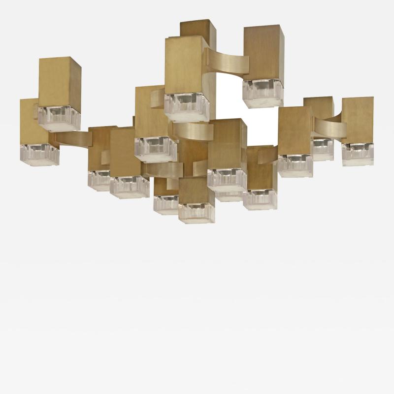  Sciolari Sciolari Cubist Chandelier In Bronze 1960s