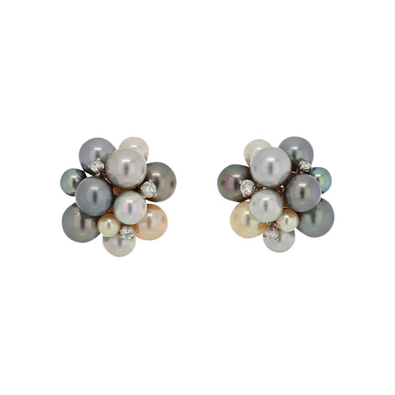  Seaman Schepps SEAMAN SCHEPPS 18K YELLOW GOLD BUBBLE MULTI COLOR PEARL AND DIAMOND EARRINGS